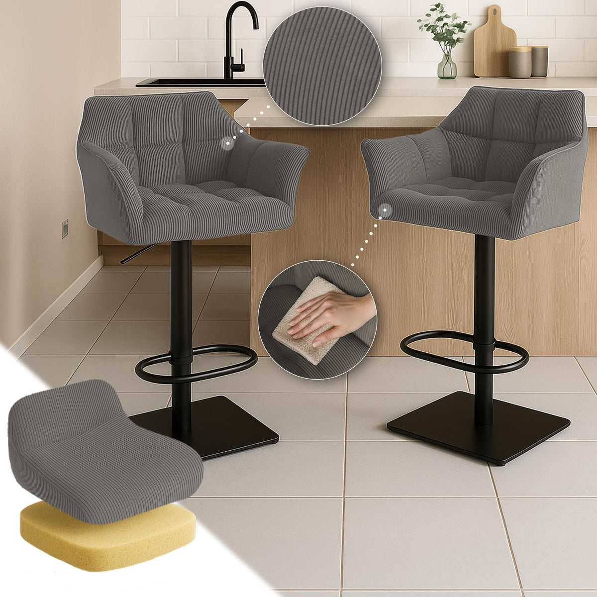 Barhocker Damaso B Cord – Ansicht 12
