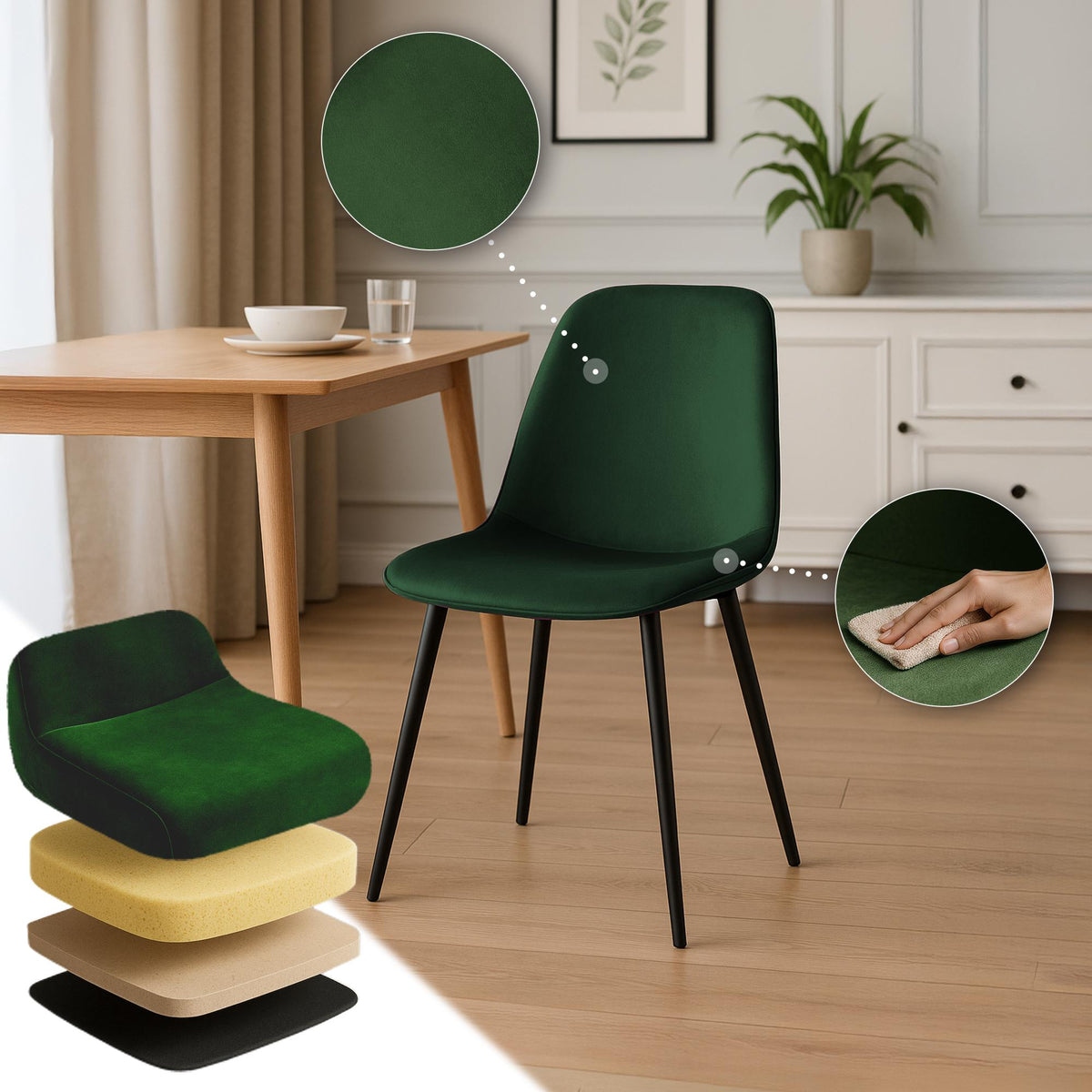 2er Set Esszimmerstuhl Maryam Samt – Ansicht 4