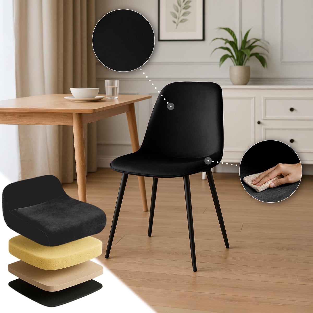 2er Set Esszimmerstuhl Maryam Samt – Ansicht 11
