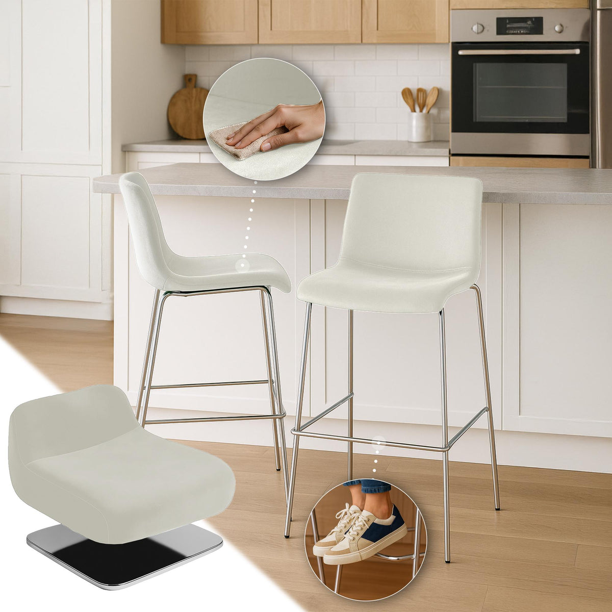 Barhocker Hoover Samt 4-Fuß Chrom – Ansicht 11