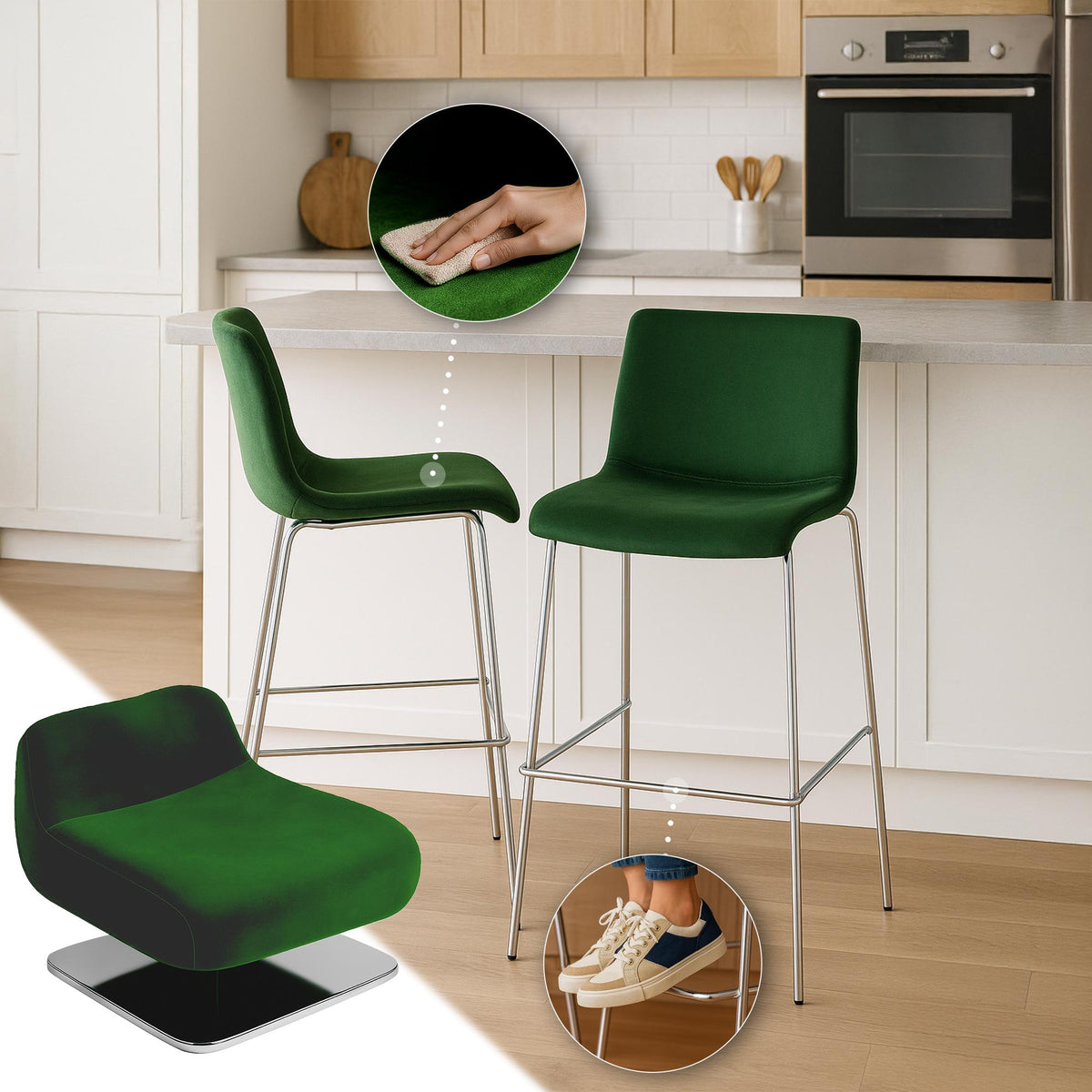 Barhocker Hoover Samt 4-Fuß Chrom – Ansicht 18