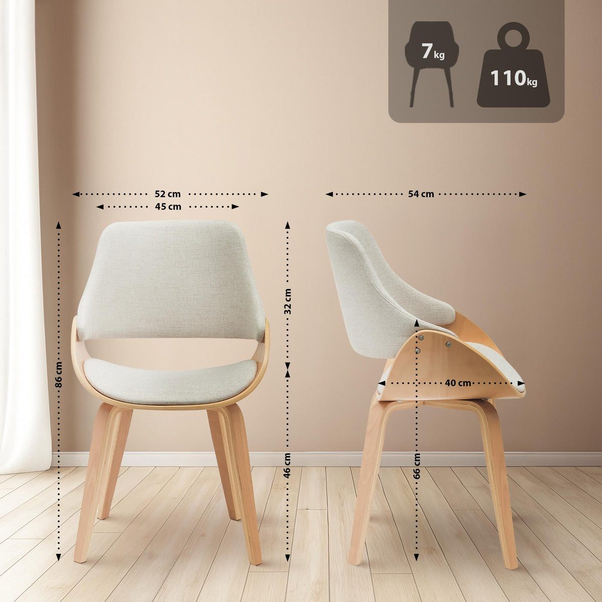 2er Set Esszimmerstuhl Vangale Stoff – Ansicht 2
