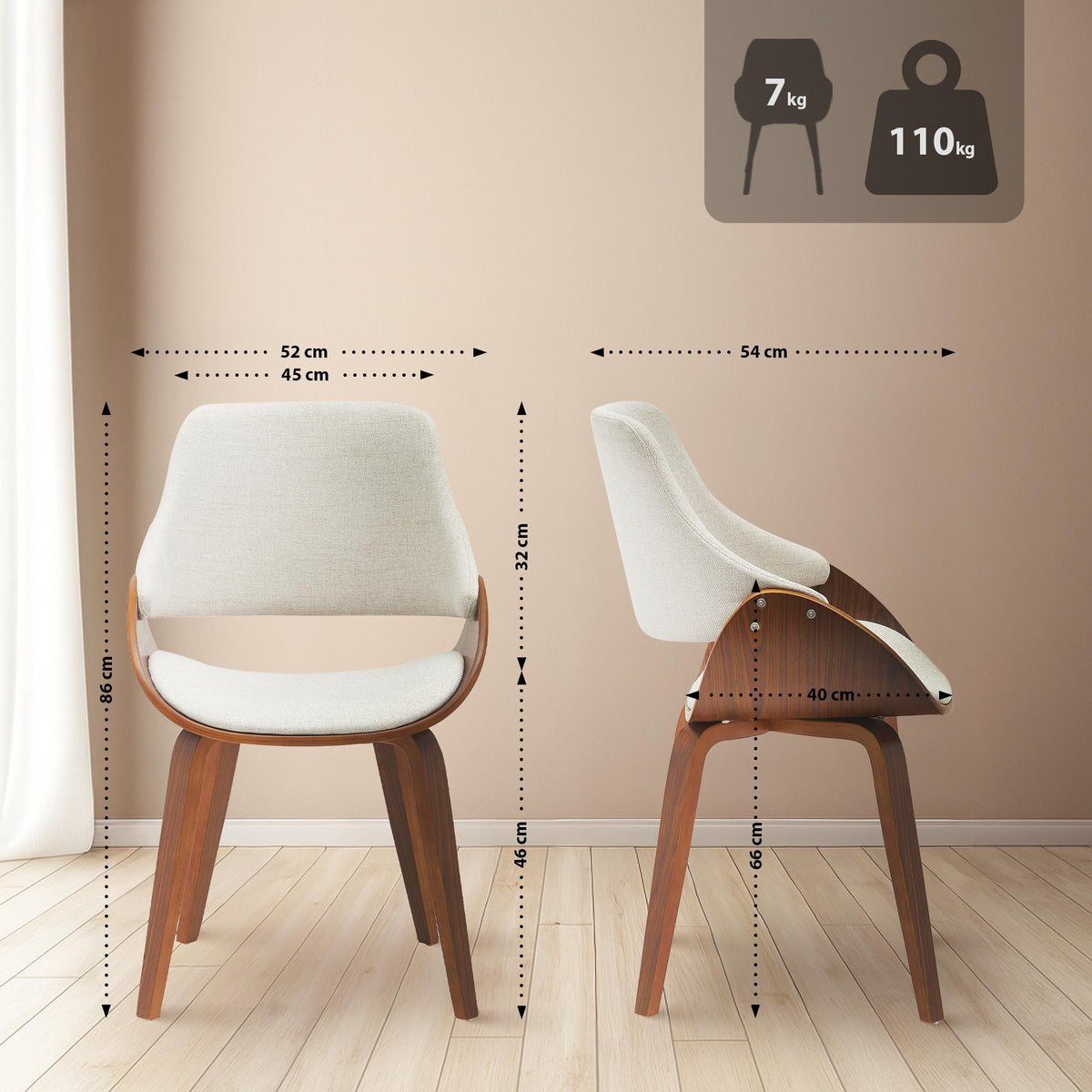 2er Set Esszimmerstuhl Vangale Stoff – Ansicht 7