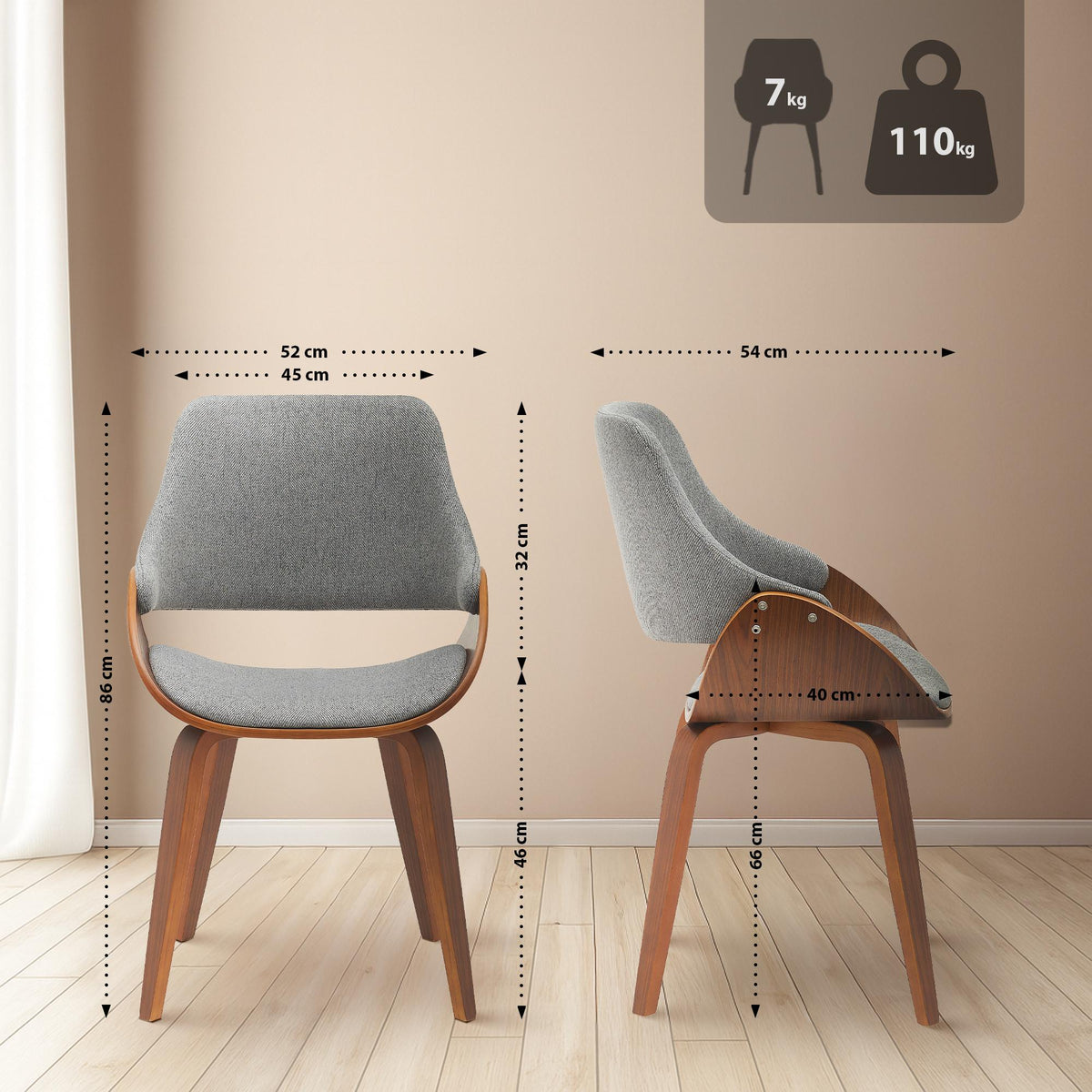 2er Set Esszimmerstuhl Vangale Stoff – Ansicht 12