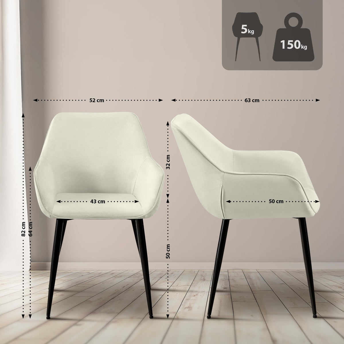 2er Set Esszimmerstuhl Vessa Stoff – Ansicht 2