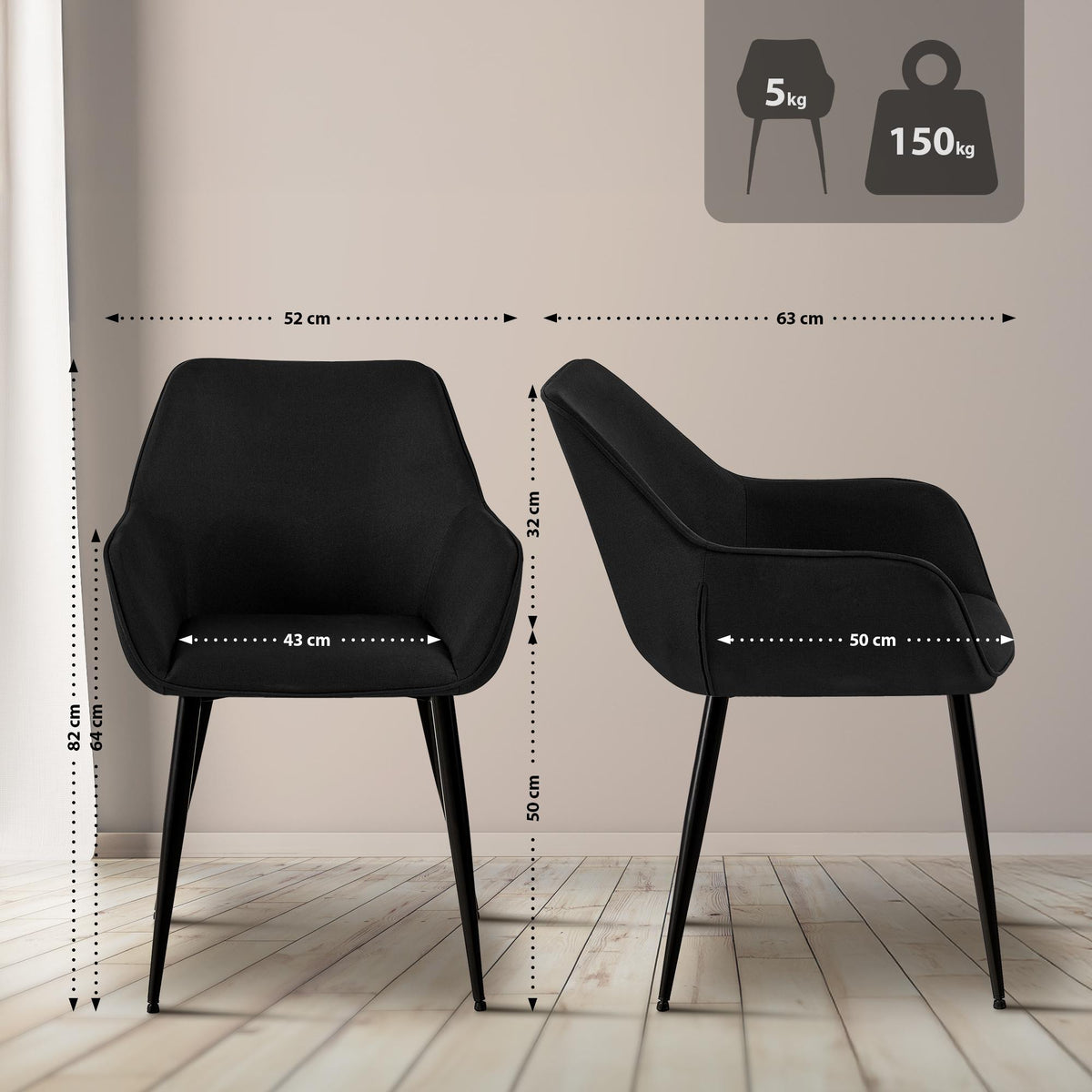 2er Set Esszimmerstuhl Vessa Stoff – Ansicht 9