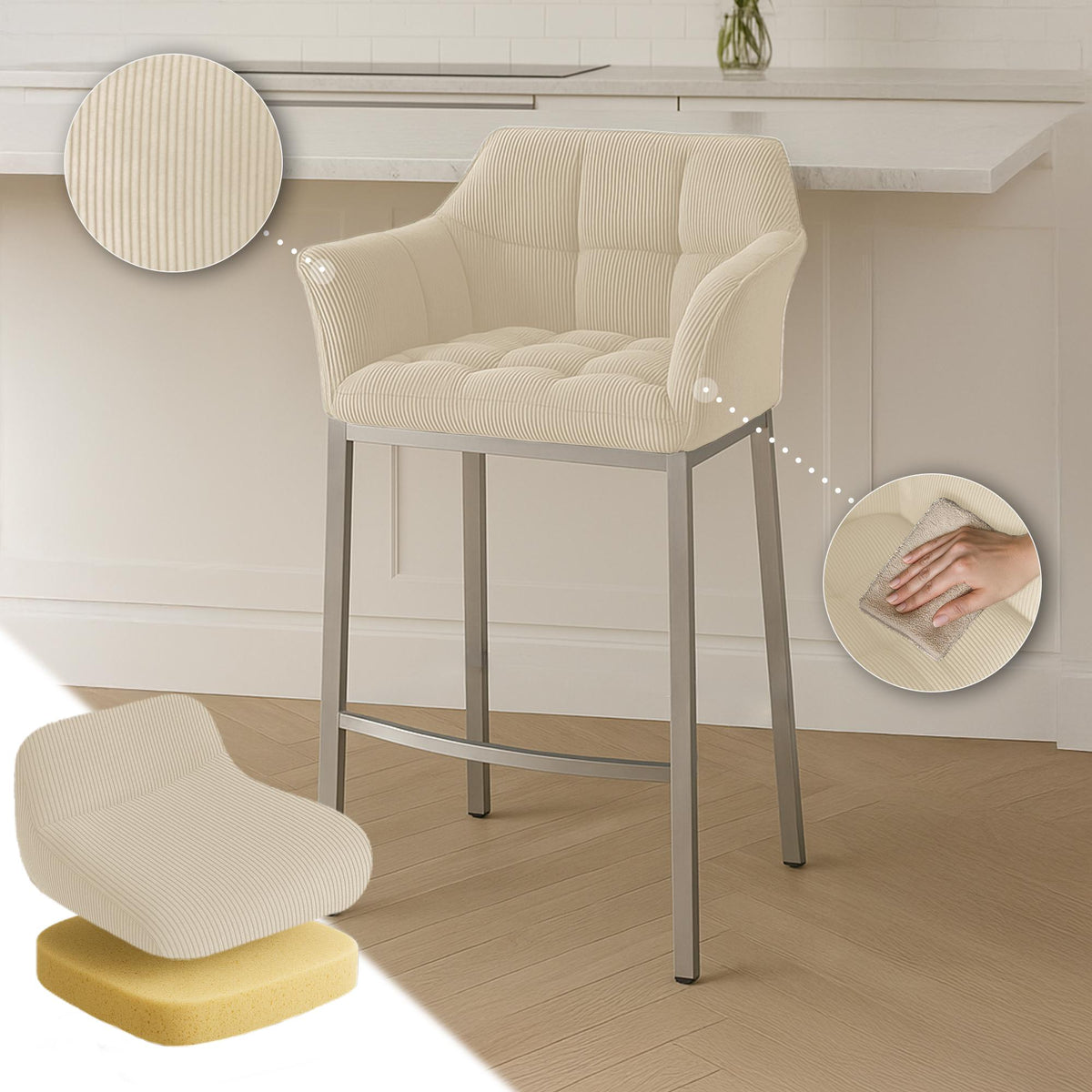 Barhocker Damaso E Cord mit 4-Fuß Gestell – Ansicht 4