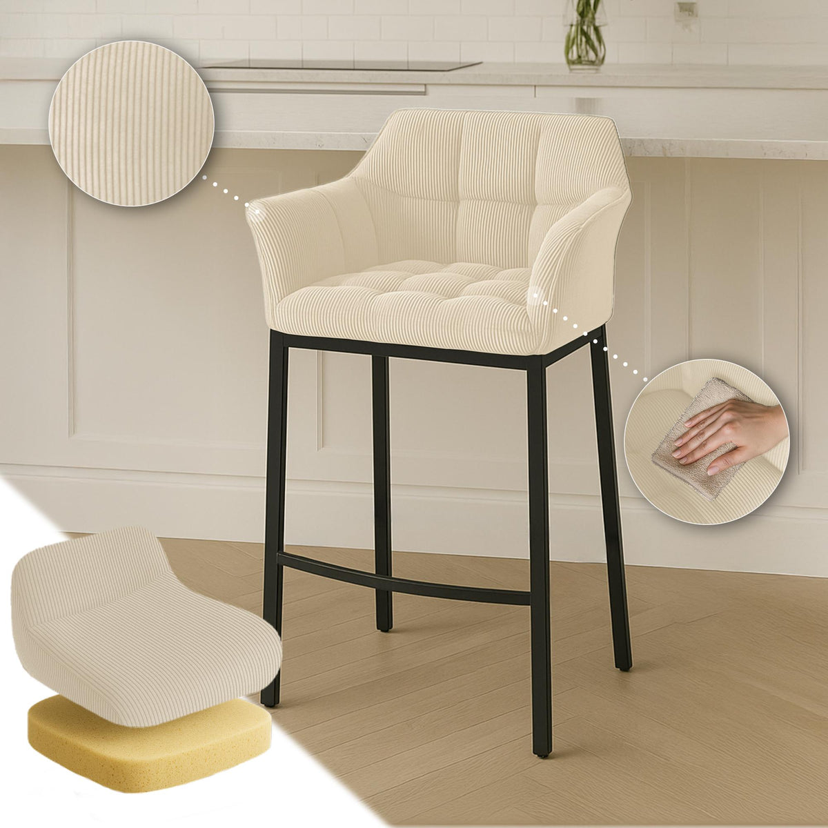 Barhocker Damaso B Cord mit 4-Fuß Gestell – Ansicht 4