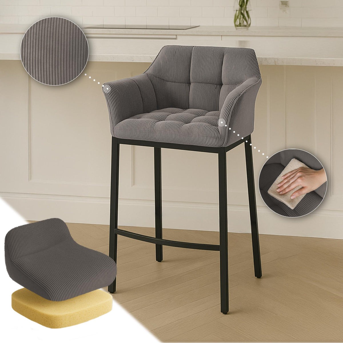 Barhocker Damaso B Cord mit 4-Fuß Gestell – Ansicht 11
