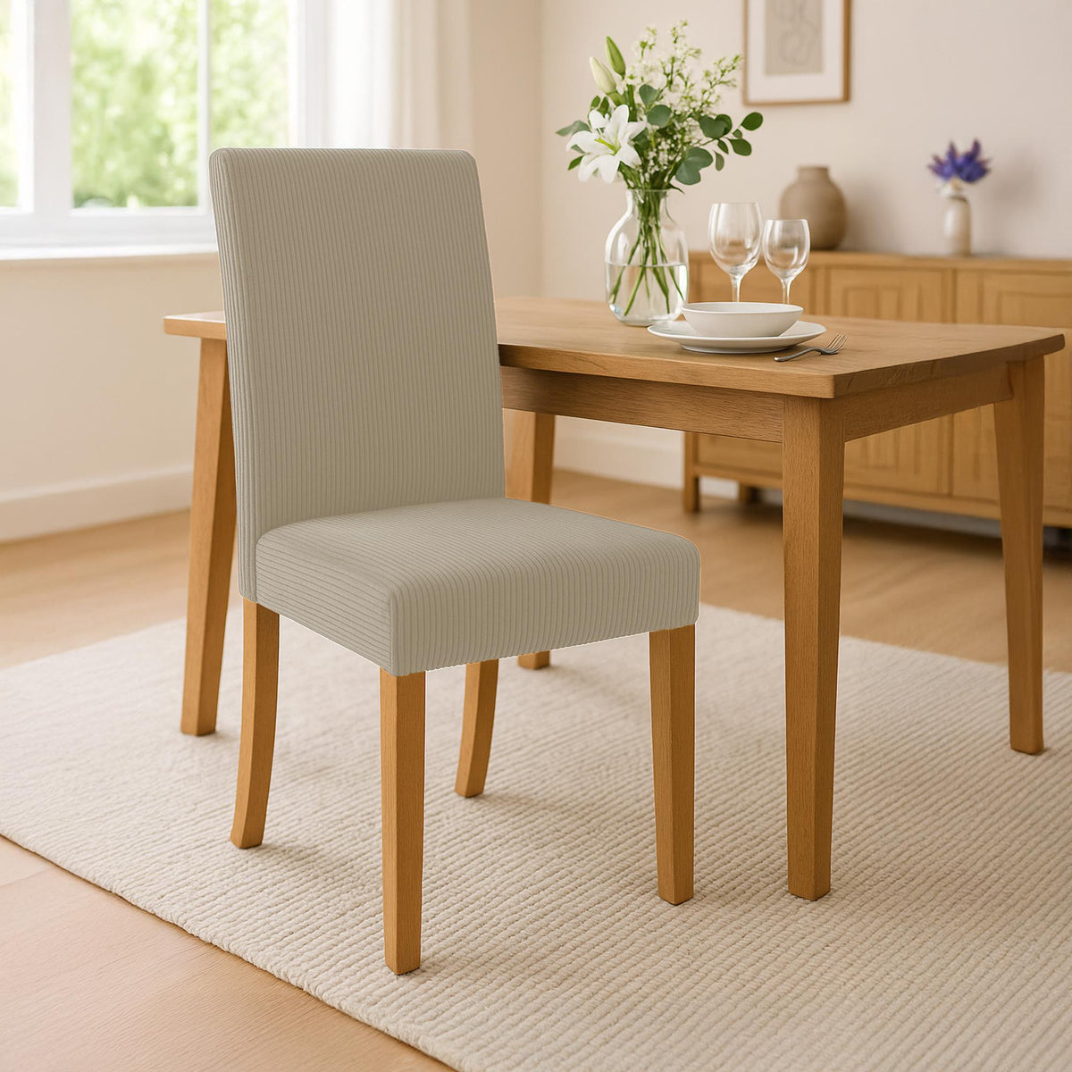 2er Set Esszimmerstuhl Ina Cord antik hell – Ansicht 10