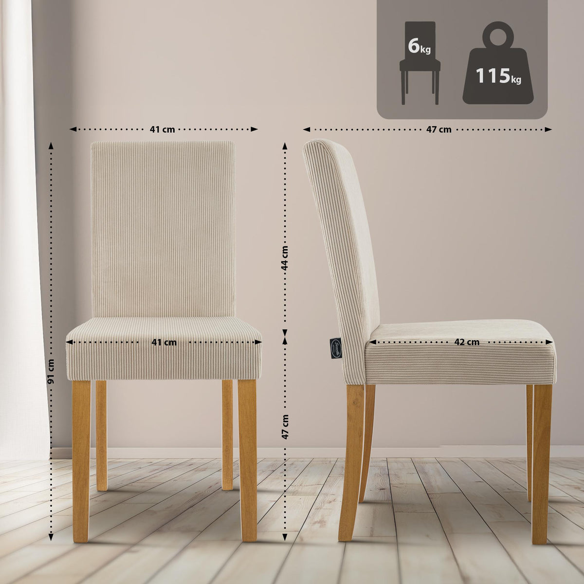 2er Set Esszimmerstuhl Ina Cord antik hell – Ansicht 9