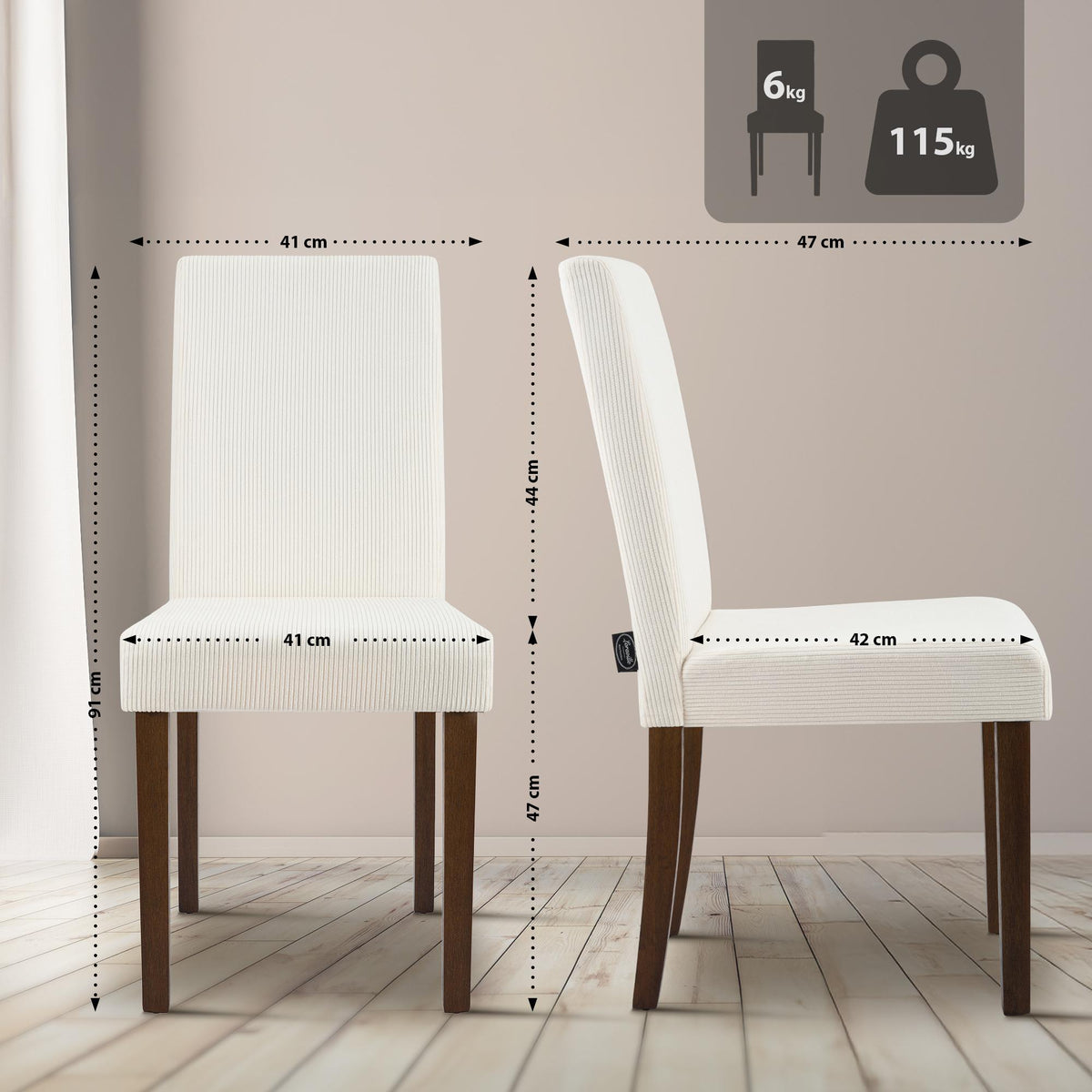 2er Set Esszimmerstuhl Ina Cord antik dunkel – Ansicht 2
