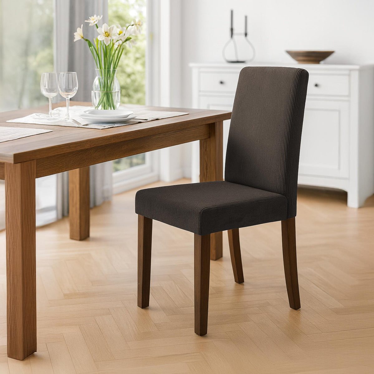 2er Set Esszimmerstuhl Ina Cord antik dunkel – Ansicht 17