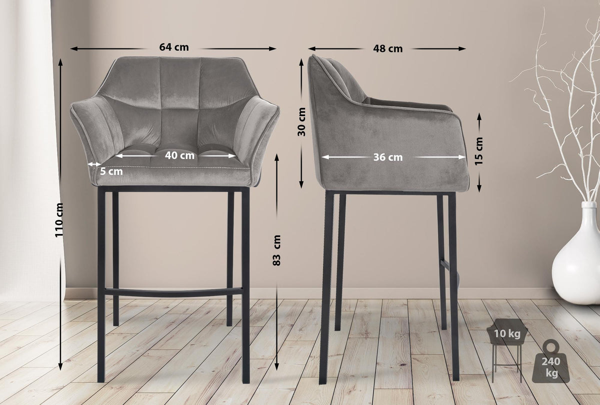Barhocker Damaso B Samt mit 4-Fuß Gestell – Ansicht 9