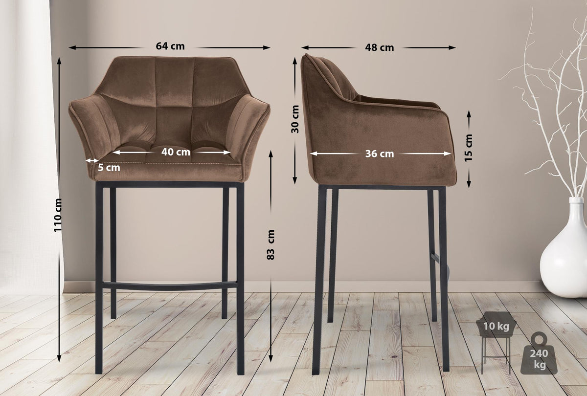 Barhocker Damaso B Samt mit 4-Fuß Gestell – Ansicht 2