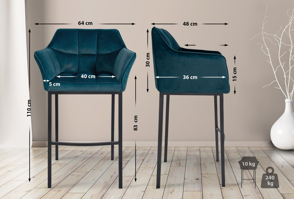 Barhocker Damaso B Samt mit 4-Fuß Gestell – Ansicht 16