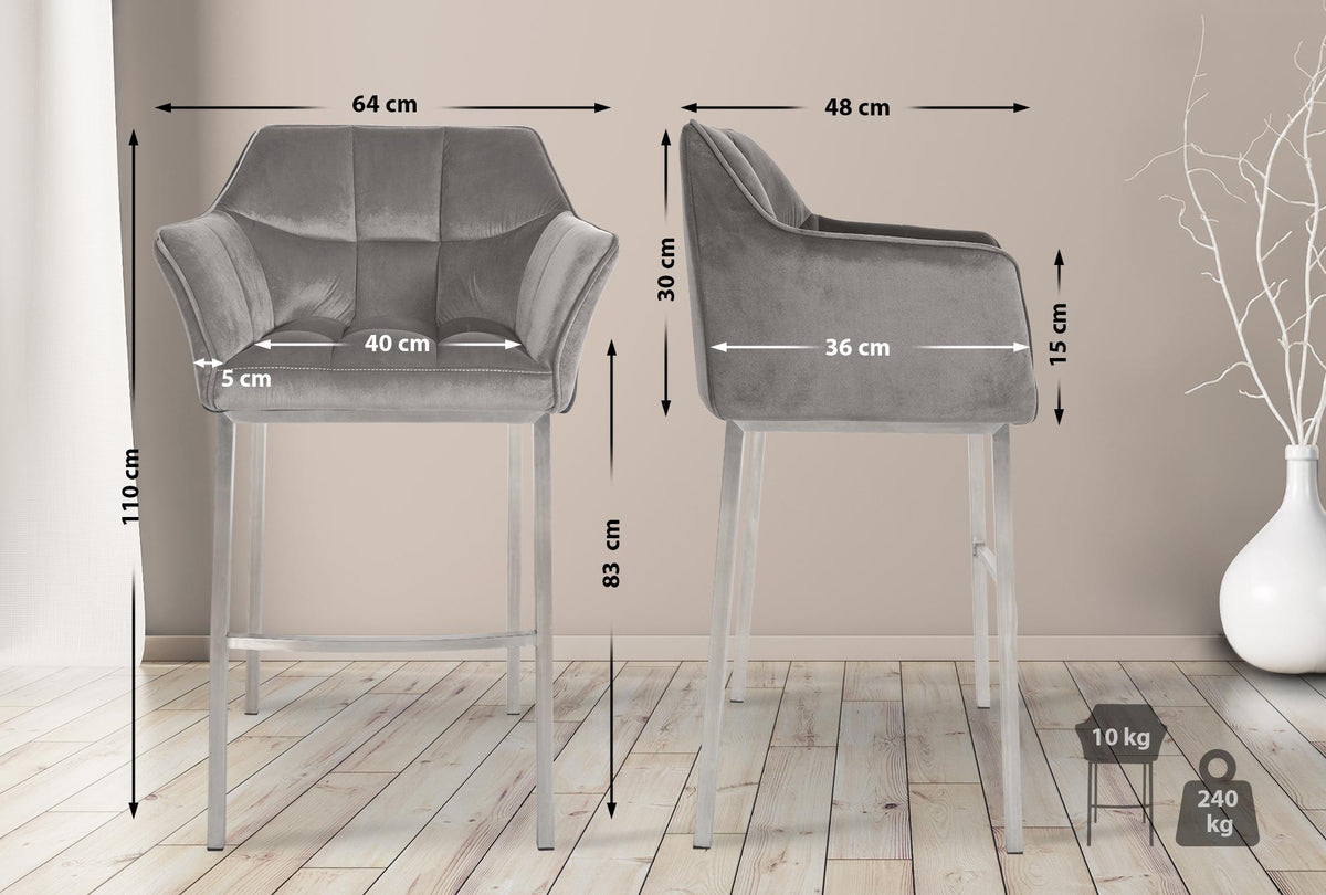Barhocker Damaso E Samt mit 4-Fuß Gestell – Ansicht 2