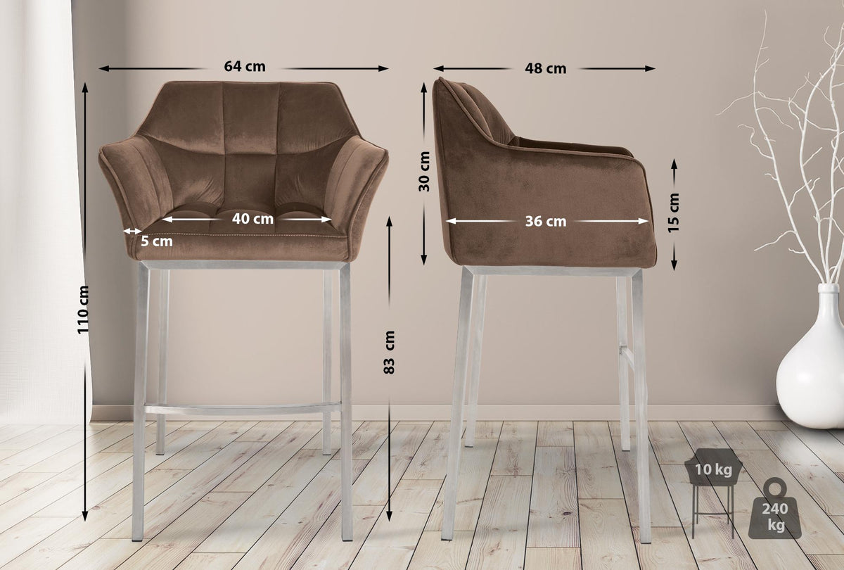 Barhocker Damaso E Samt mit 4-Fuß Gestell – Ansicht 9