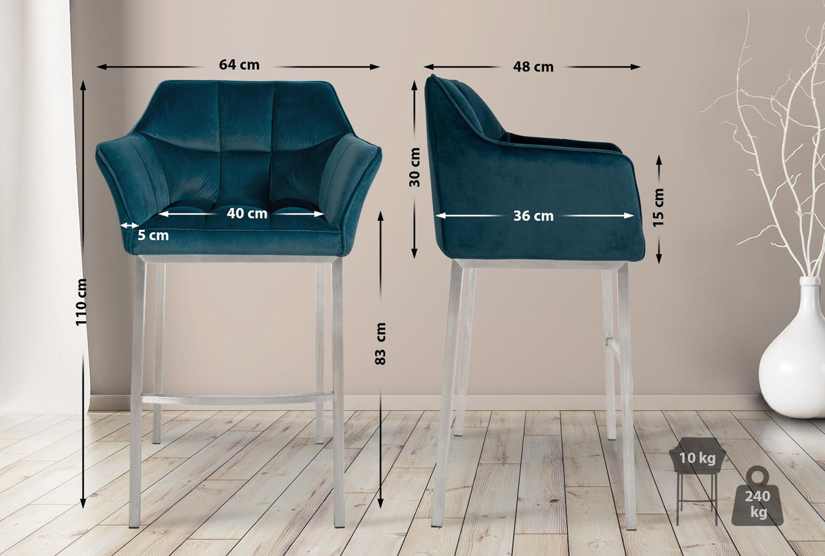 Barhocker Damaso E Samt mit 4-Fuß Gestell – Ansicht 16