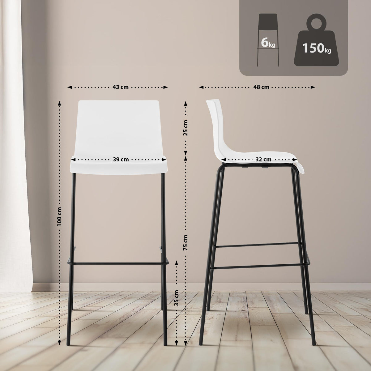 Barhocker Hoover 4-Fuß Gestell schwarz – Ansicht 3
