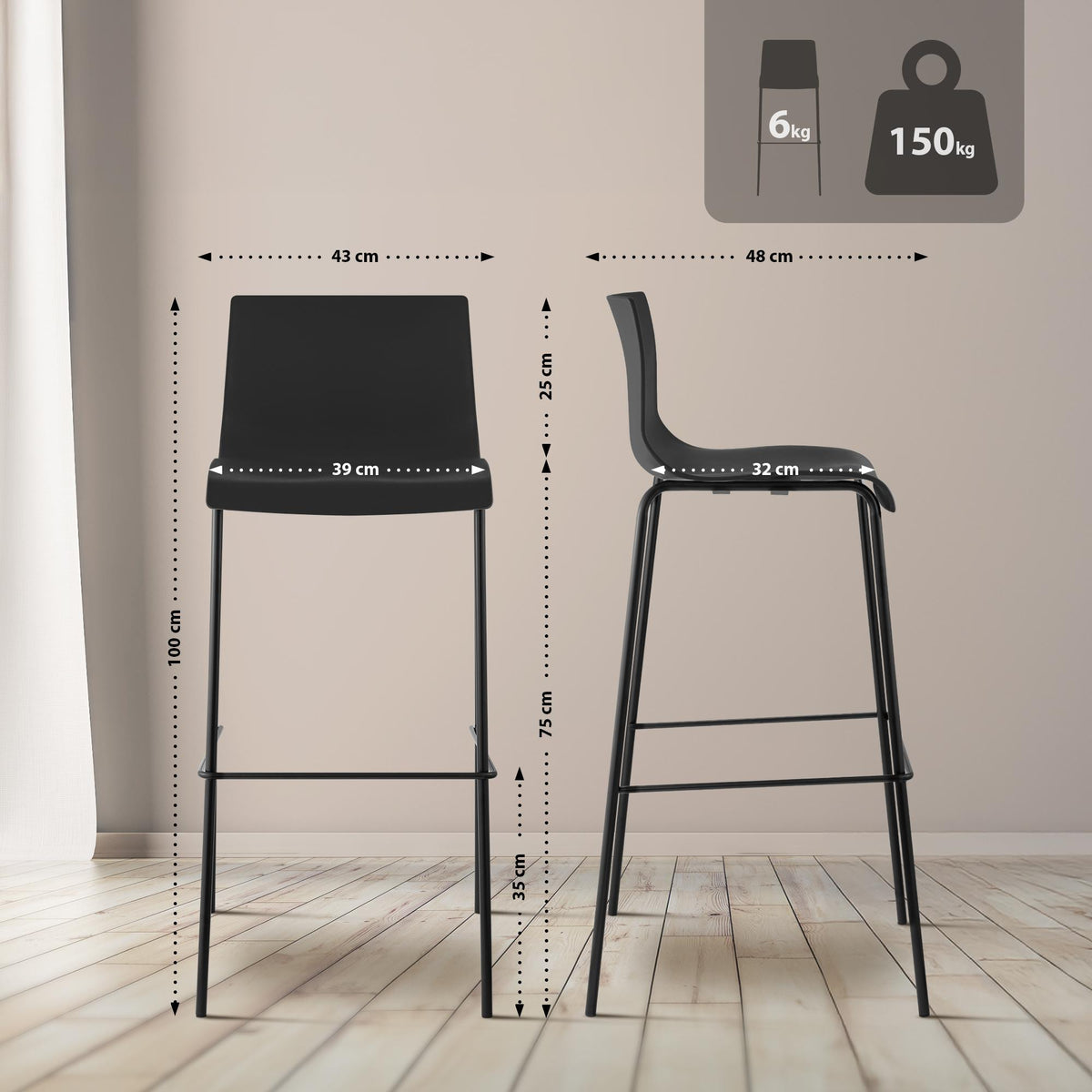 Barhocker Hoover 4-Fuß Gestell schwarz – Ansicht 17