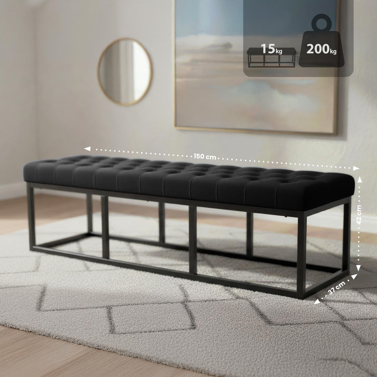 Sitzbank Polson Samt Schwarz 150 cm – Ansicht 7
