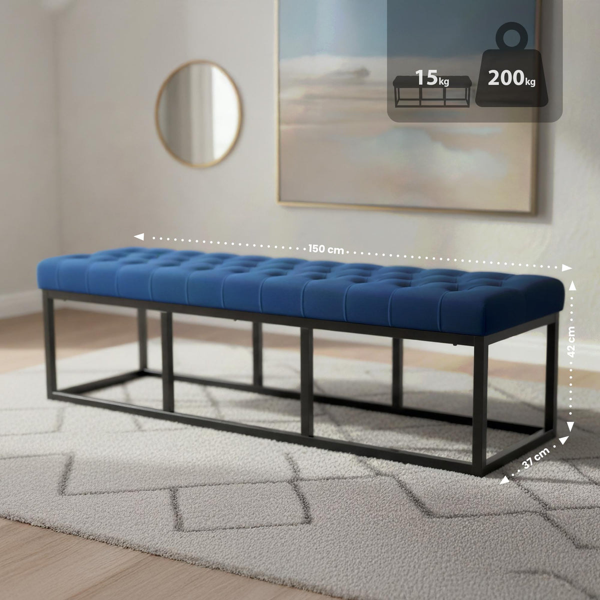 Sitzbank Polson Samt Schwarz 150 cm – Ansicht 12