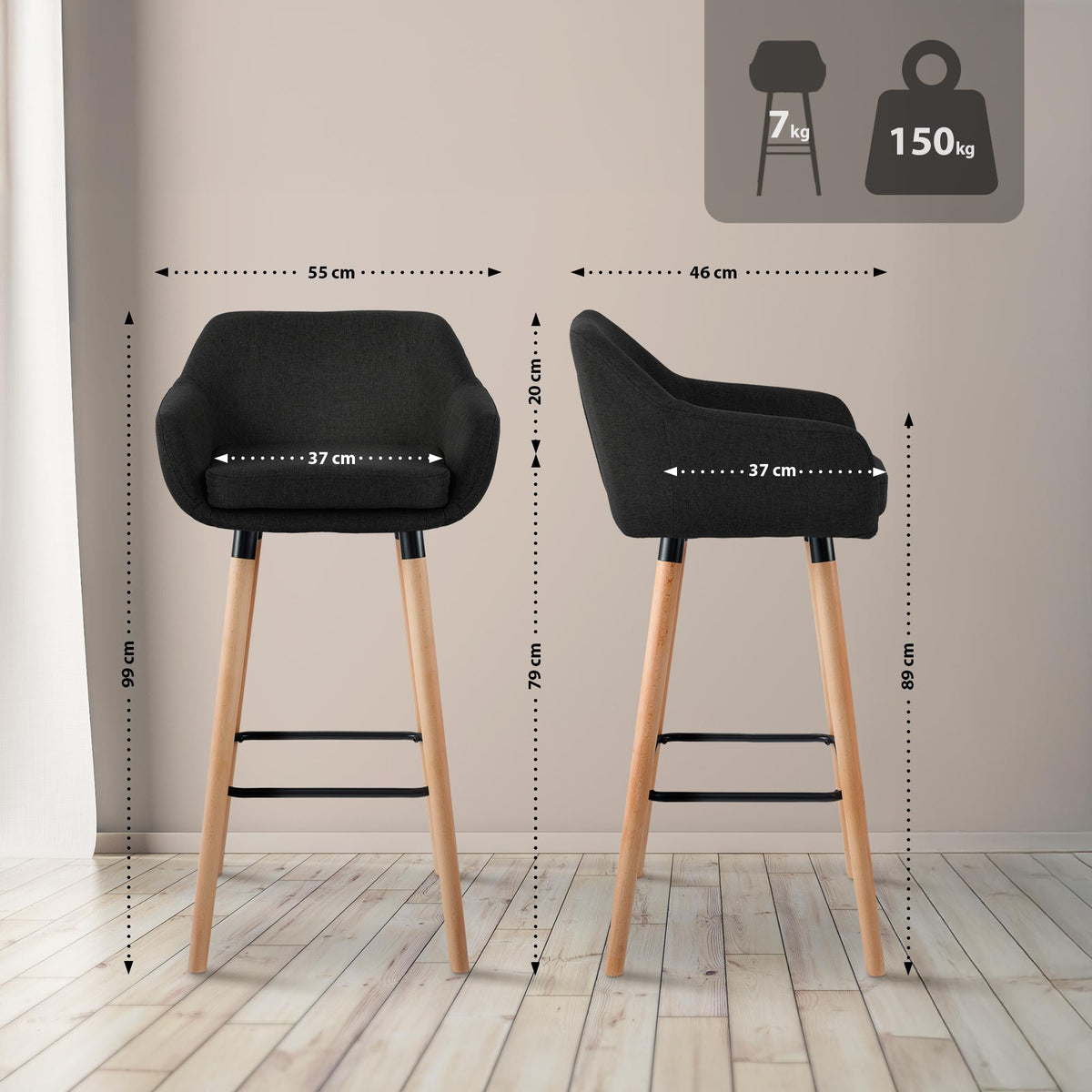 2er Set Barhocker Grant Stoff – Ansicht 2