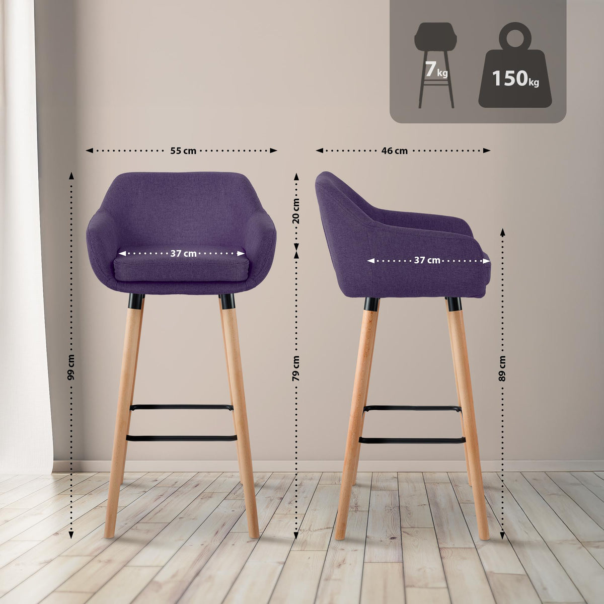 2er Set Barhocker Grant Stoff – Ansicht 9