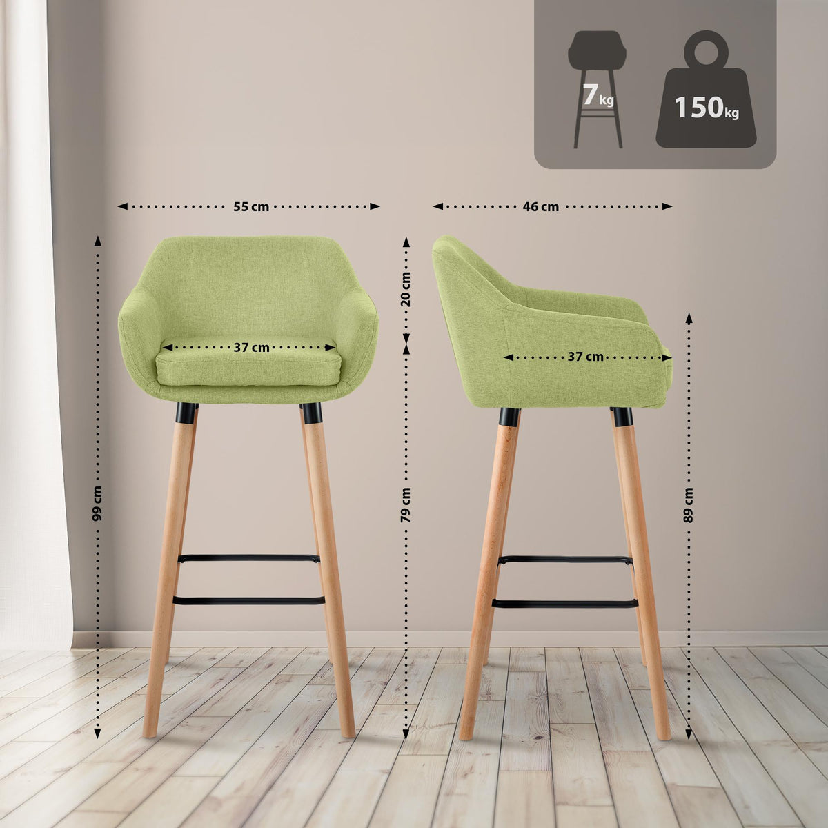 2er Set Barhocker Grant Stoff – Ansicht 16
