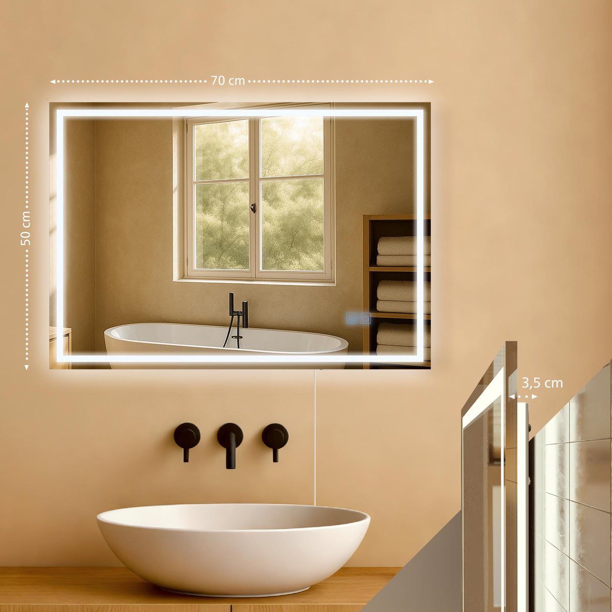 Badspiegel Jaffrey 50x70 ohne Bluetooth – Ansicht 2