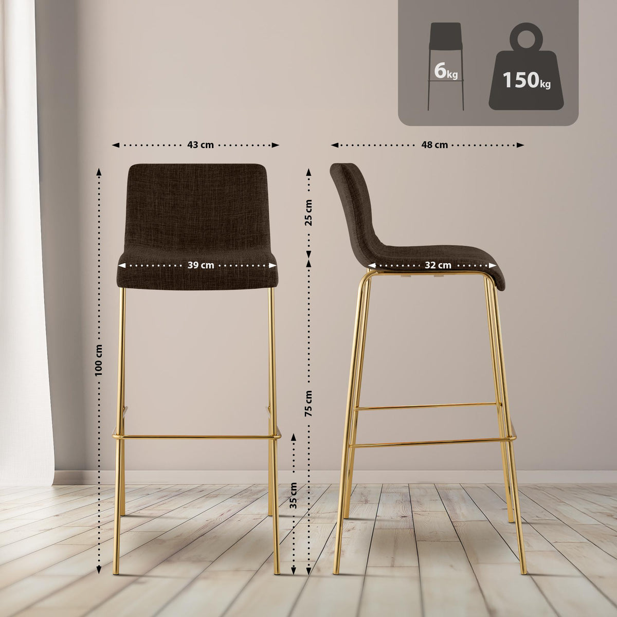 Barhocker Hoover Stoff 4-Fuß Gold – Ansicht 9