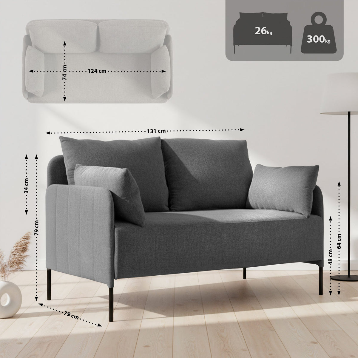Ziden Couch 2 Sitzer Stoff – Ansicht 9