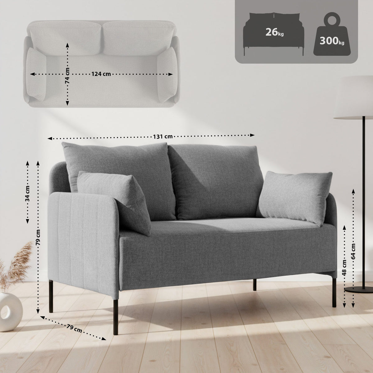 Ziden Couch 2 Sitzer Stoff – Ansicht 16