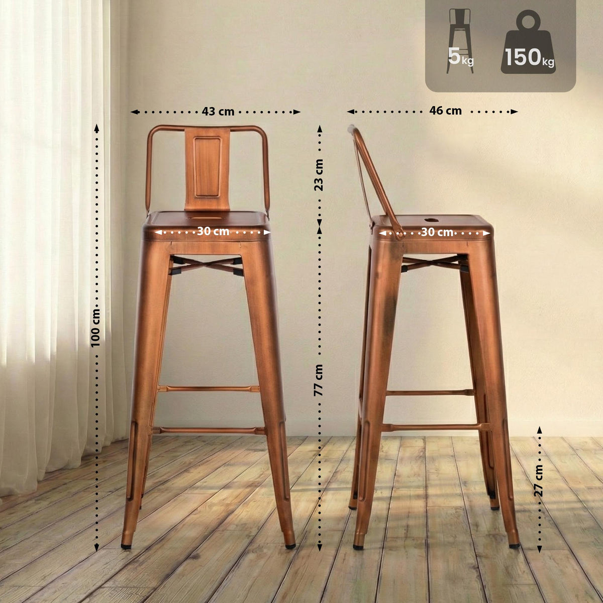 2er Set Barhocker Mason – Ansicht 2