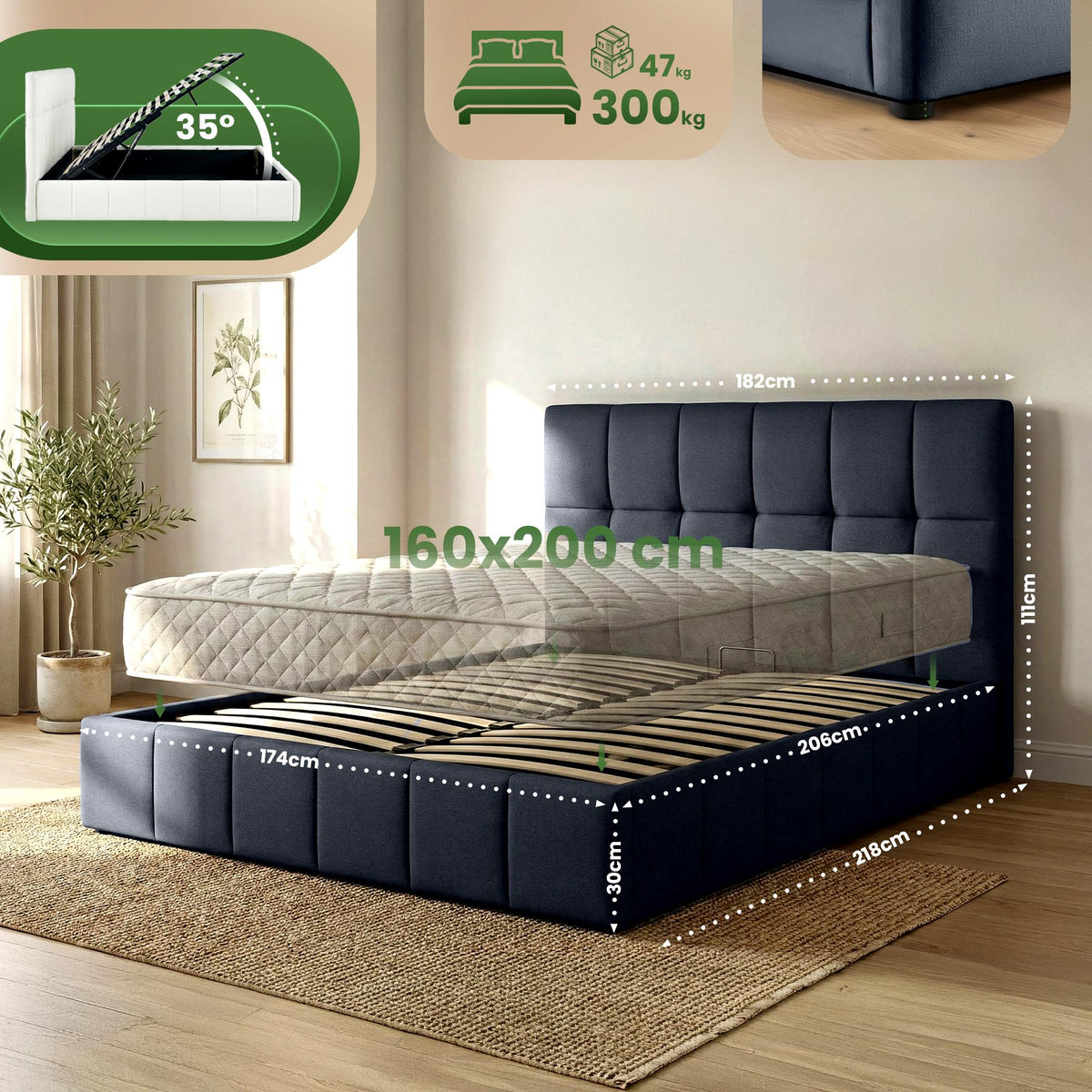 Bett Ladia Stoff 160x200 cm – Ansicht 2