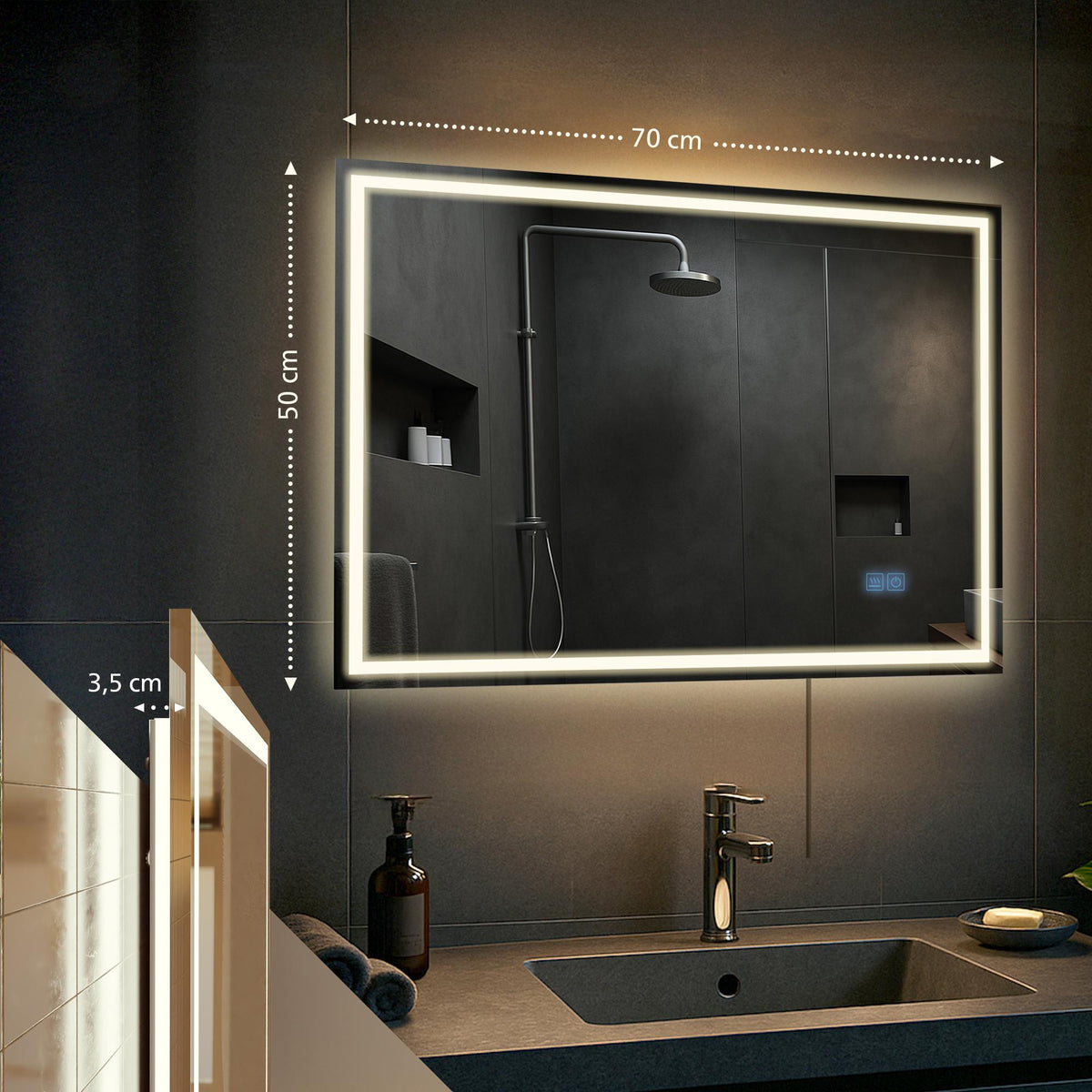Badspiegel Jaffrey 50x70 mit Bluetooth – Ansicht 2