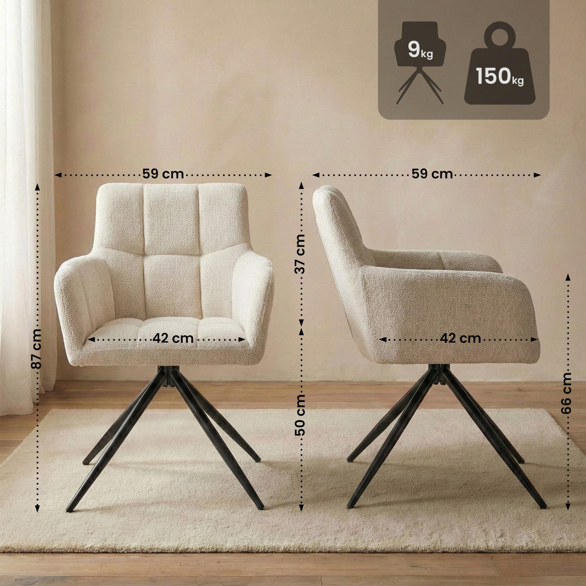 2er Set Esszimmerstuhl Jonah Stoff – Ansicht 2