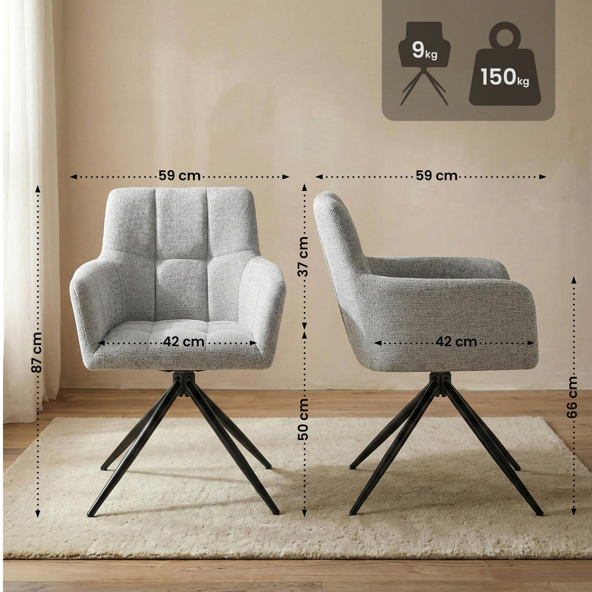 2er Set Esszimmerstuhl Jonah Stoff – Ansicht 16