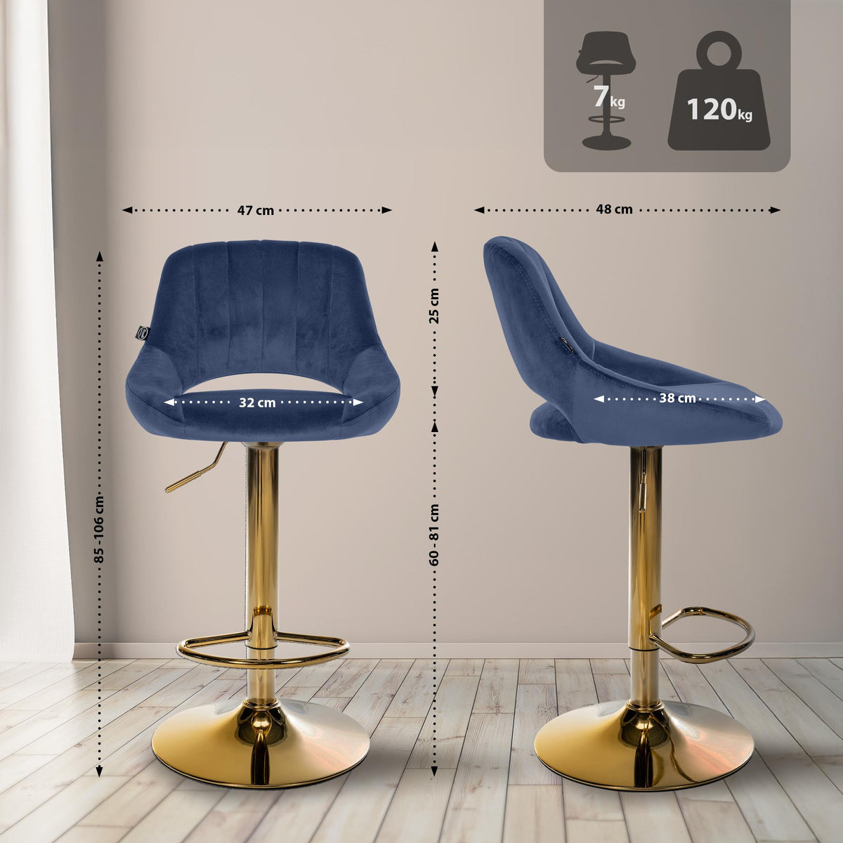 Barhocker Milet Samt gold – Ansicht 2