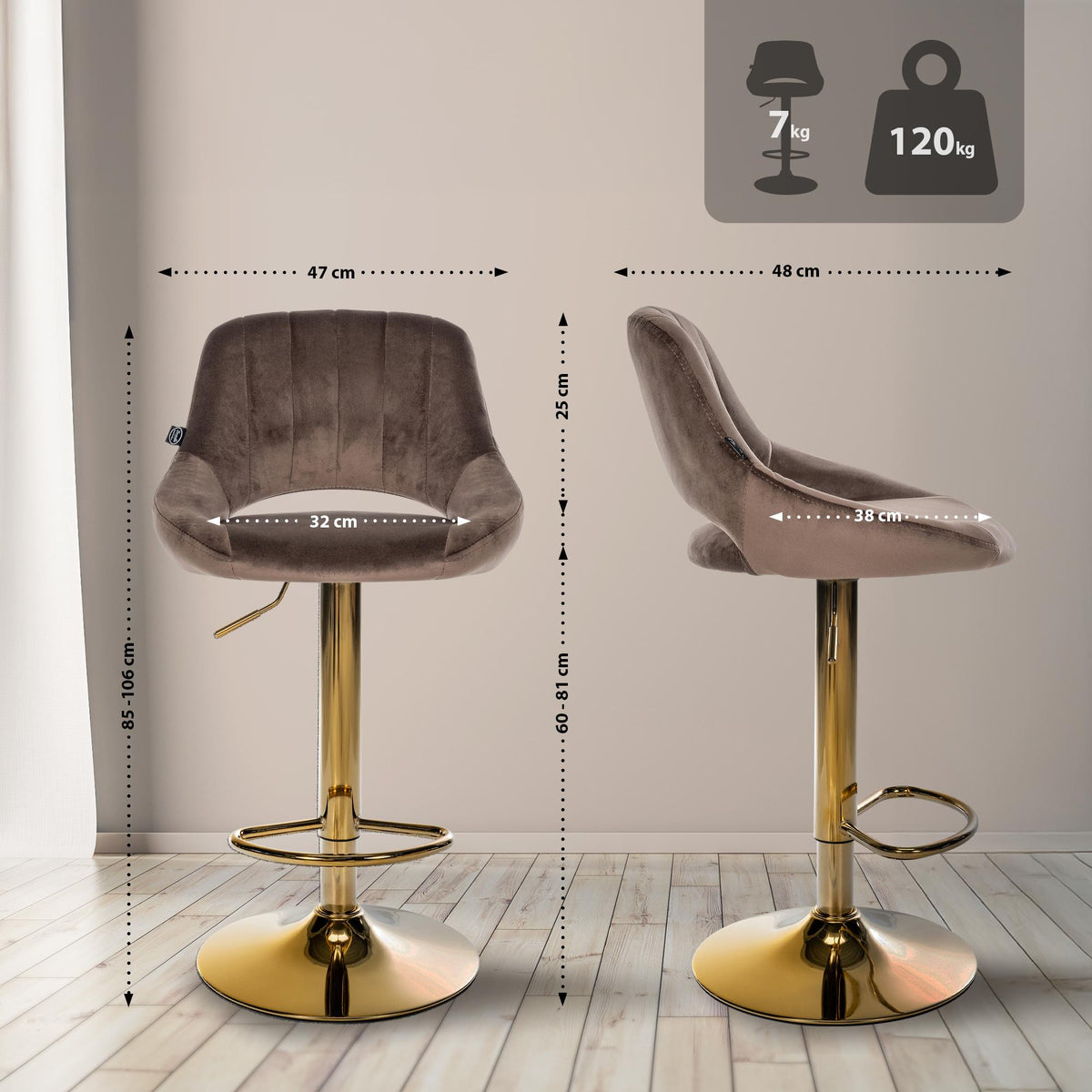 2er Set Barhocker Milet Samt G – Ansicht 9