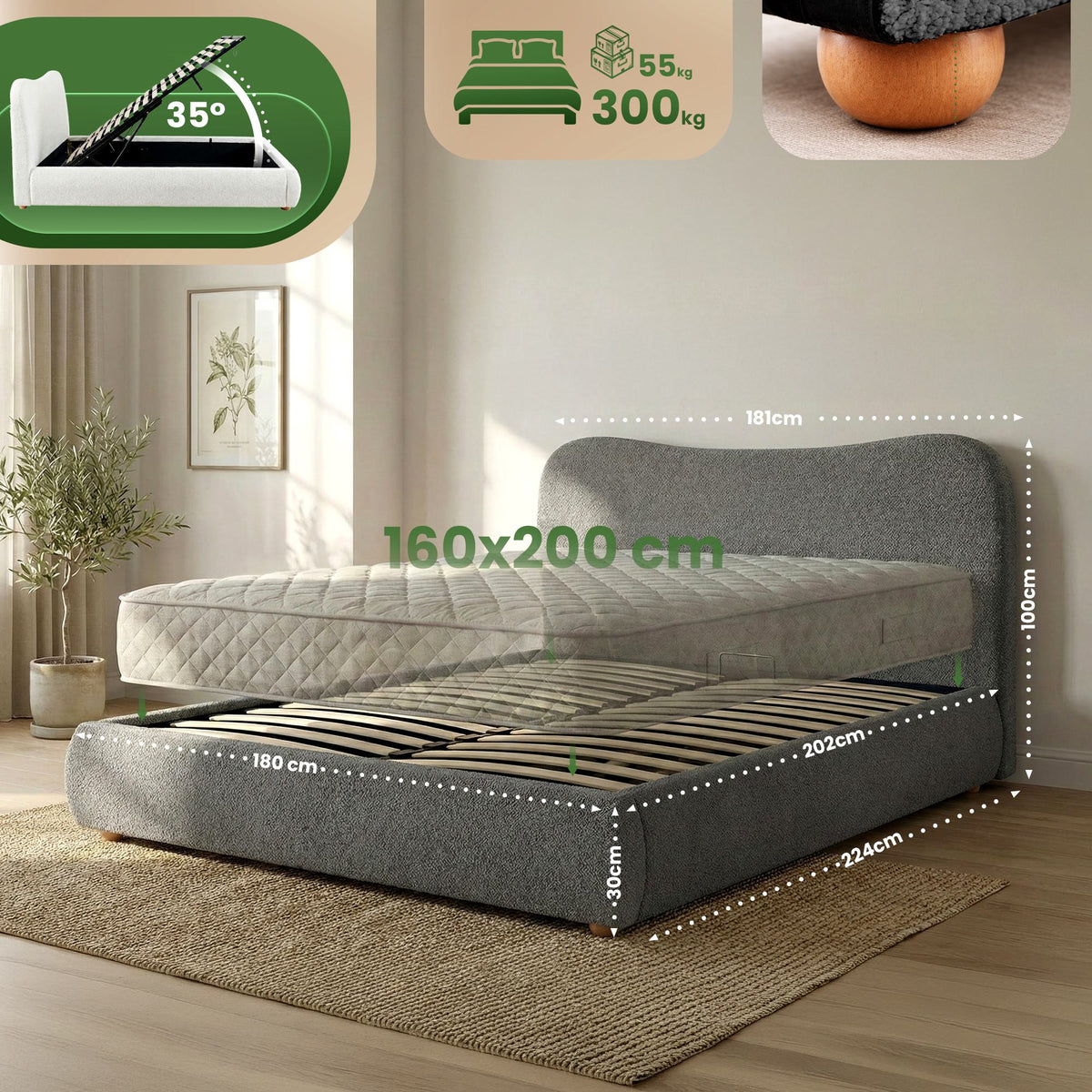 Bett Maido Teddy Stoff 160x200 cm – Ansicht 3