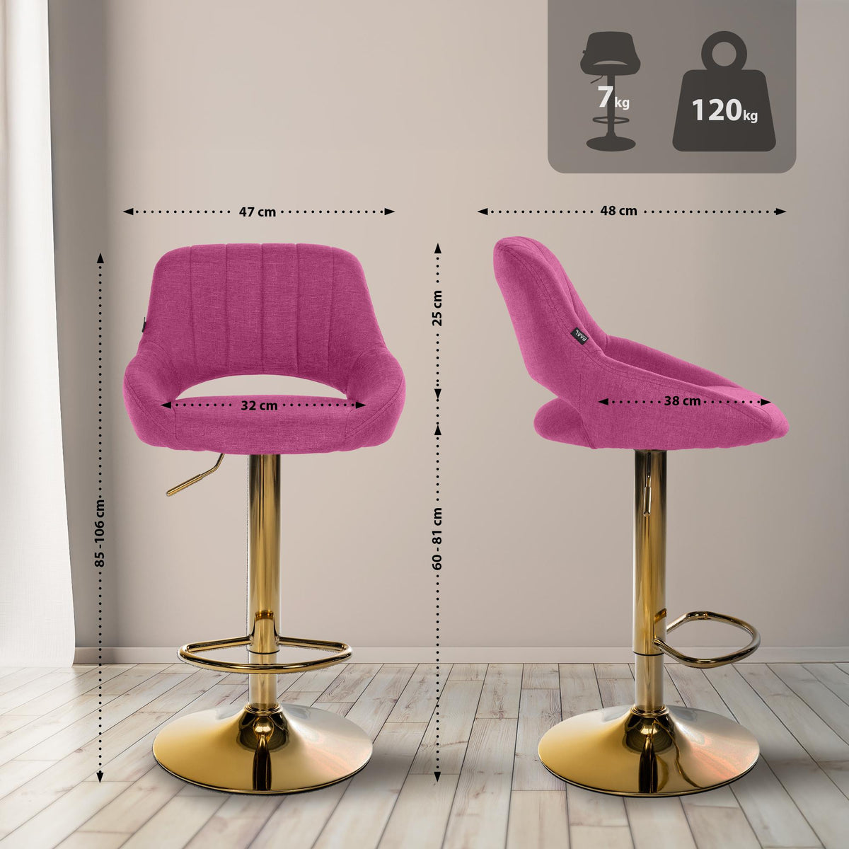 Barhocker Milet Stoff gold – Ansicht 9