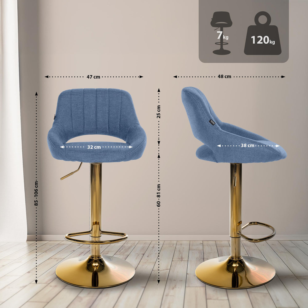 Barhocker Milet Stoff gold – Ansicht 2