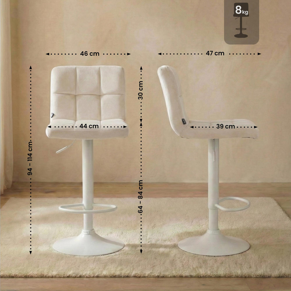 Barhocker Peru Samt weiß – Ansicht 9
