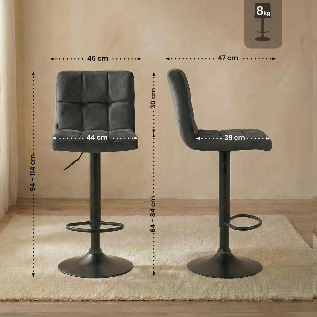 Barhocker Peru Samt schwarz – Ansicht 16