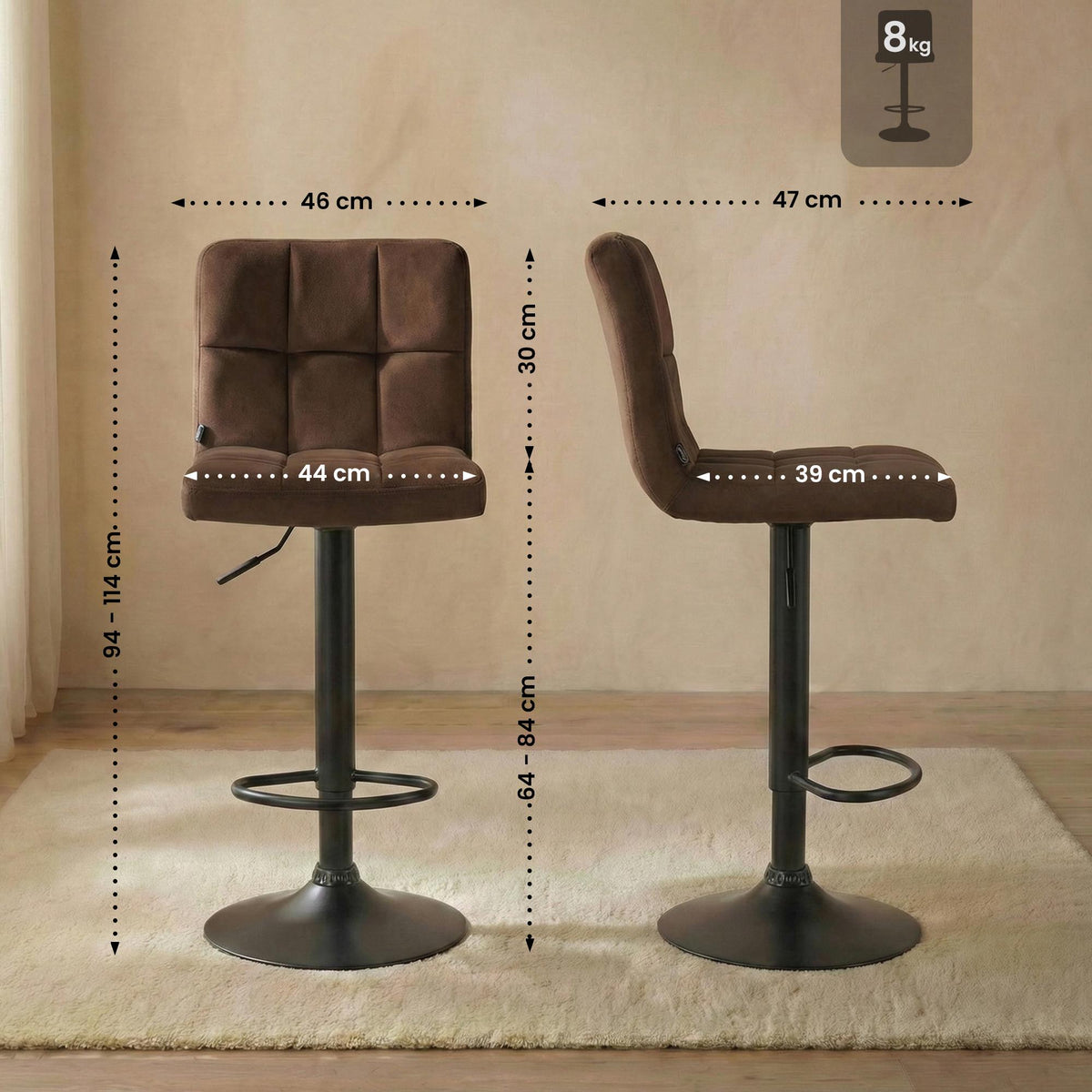 2er Set Barhocker Peru Samt schwarz – Ansicht 2