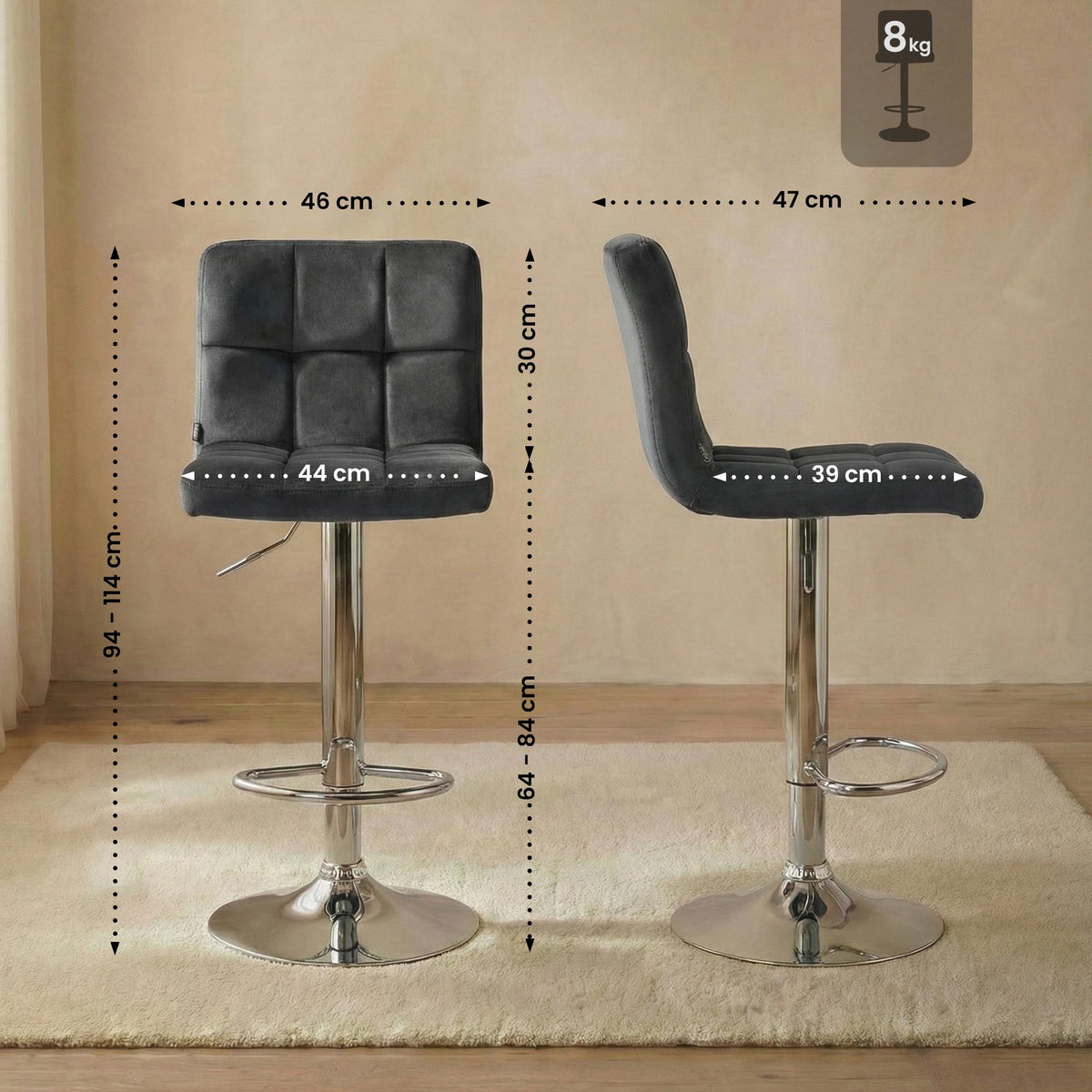 Barhocker Peru Samt chrom – Ansicht 16