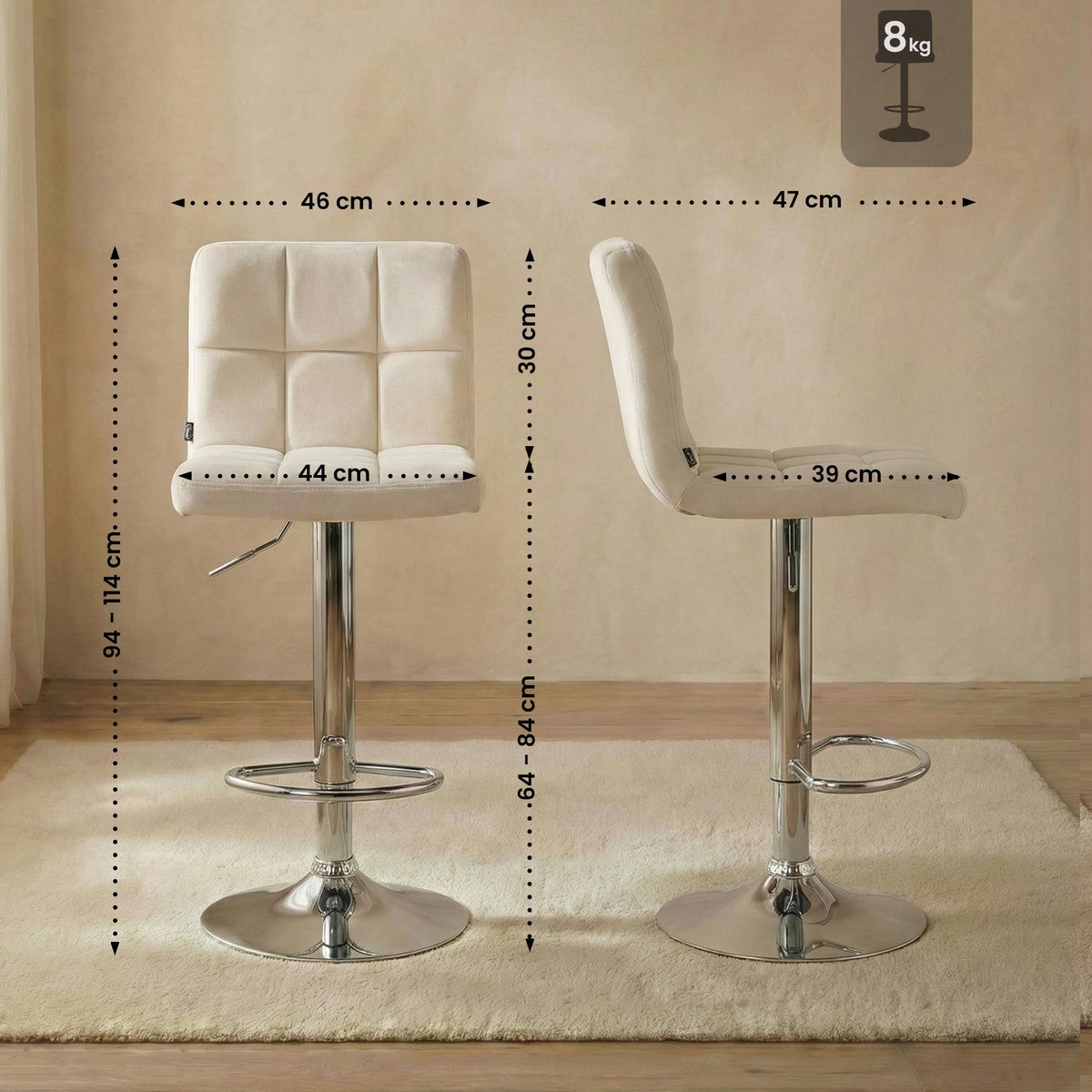 Barhocker Peru Samt chrom – Ansicht 9