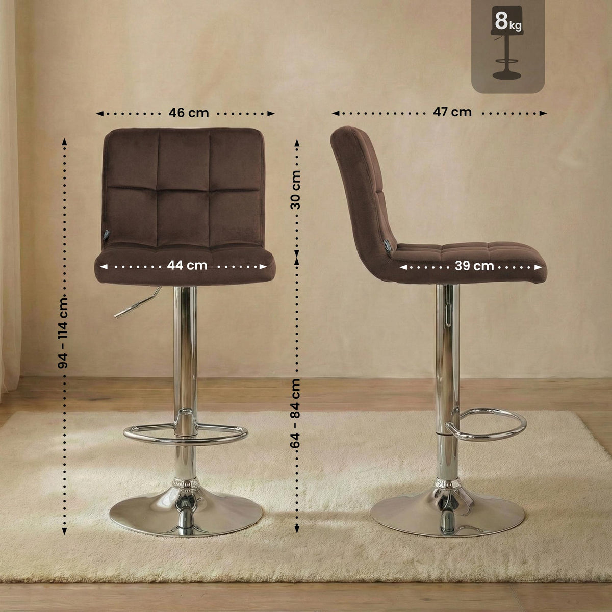 Barhocker Peru Samt chrom – Ansicht 2